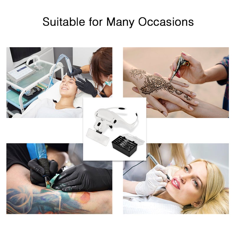 Microblading Head Lamp LED Adjustable Multifunctional Head Light Lamp Permanent Makeup Eyelash Extensions with Magnifying Replaceable & Interchangeable Lenses for Eyebrow Body Tattoo Art - Image 3