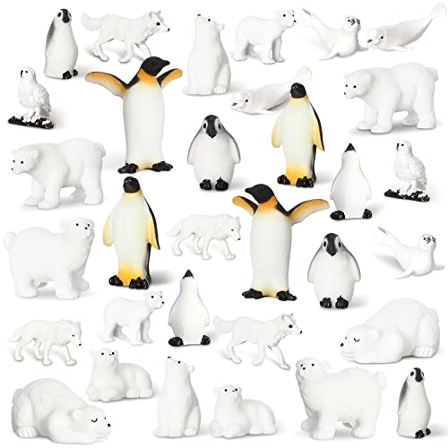 Jerify 32 Pieces Mini Arctic Animals Figurines Set Polar Animals Realistic Winter Figurine Beluga Whale Seal Wolf for Party Favor Cake Decoration CraftArctic Animal Set - Image 1