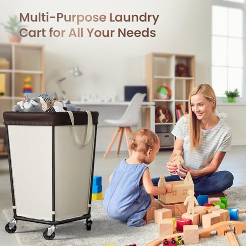 Wawocs 160L Laundry Basket with Wheels, 2-section Rolling Laundry Basket, Large Laundry Hamper with Wheels, Rolling Laundry Hamper Clothes Hamper for Home, Bathrooms and Dorm(Beige) - Image 5