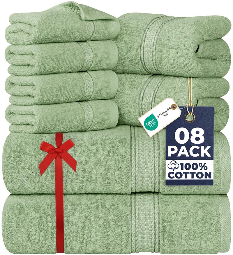 Utopia Towels 8 Piece Premium Towel Set, 2 Bath, 2 Hand, and 4 Wash Cloths, 600 GSM 100% Ring Spun Cotton, Highly Absorbent Towels for Bathroom, Gym, Hotel, and Spa, Sage Green - Image 1