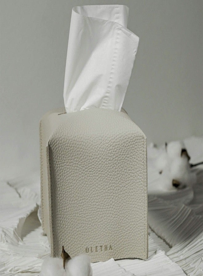 OLETHA Square Tissue Box Cover - Aesthetic Desk Decor for Room, Home & Office - Tissues Cube Boxes Holder - Light Taupe - Image 2