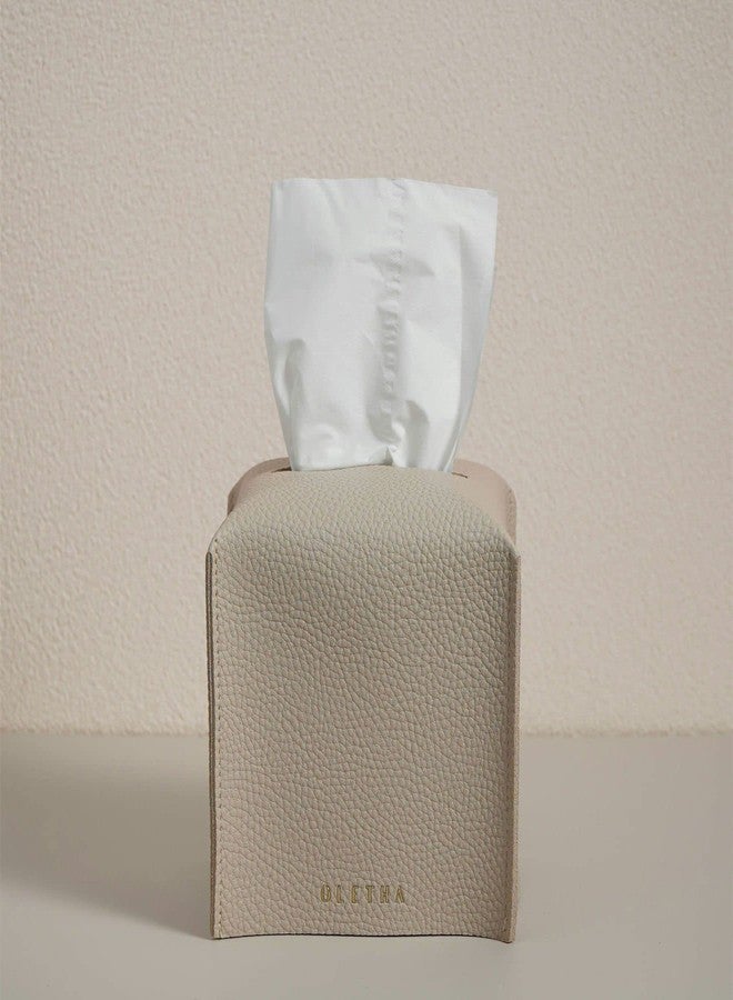 OLETHA Square Tissue Box Cover - Aesthetic Desk Decor for Room, Home & Office - Tissues Cube Boxes Holder - Light Taupe - Image 5