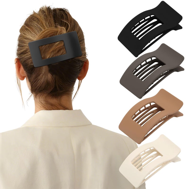 HJYOK 4 PCS Flat Hair Clips for Women, Lay Down Claw Clip Strong Hold Square Hair Accessories for Thick & Thin Hair, French Non-slip Hair Clips, Neutral Matte - Image 1