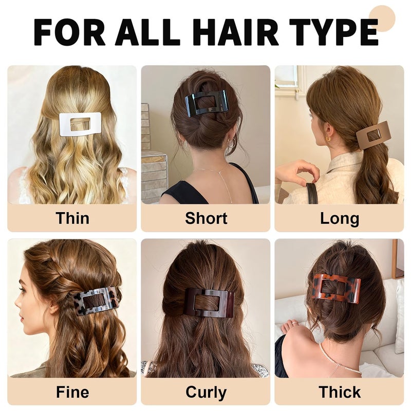 HJYOK 4 PCS Flat Hair Clips for Women, Lay Down Claw Clip Strong Hold Square Hair Accessories for Thick & Thin Hair, French Non-slip Hair Clips, Neutral Matte - Image 4