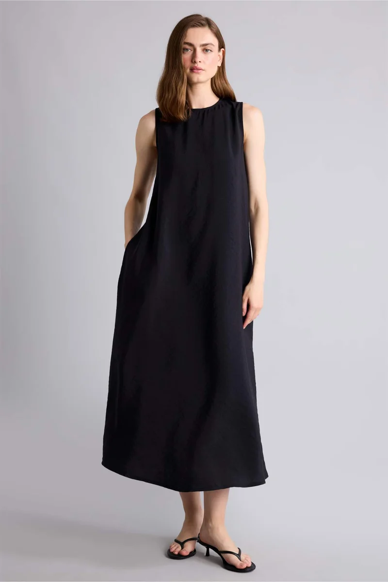 Defacto  A-Line Crew Neck Modal Midi Black Dress for Women | Best Price UAE