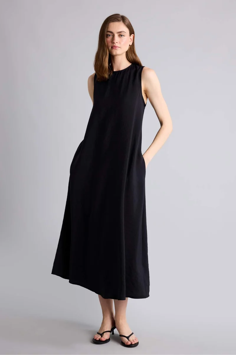 Defacto  A-Line Crew Neck Modal Midi Black Dress for Women | Best Price UAE