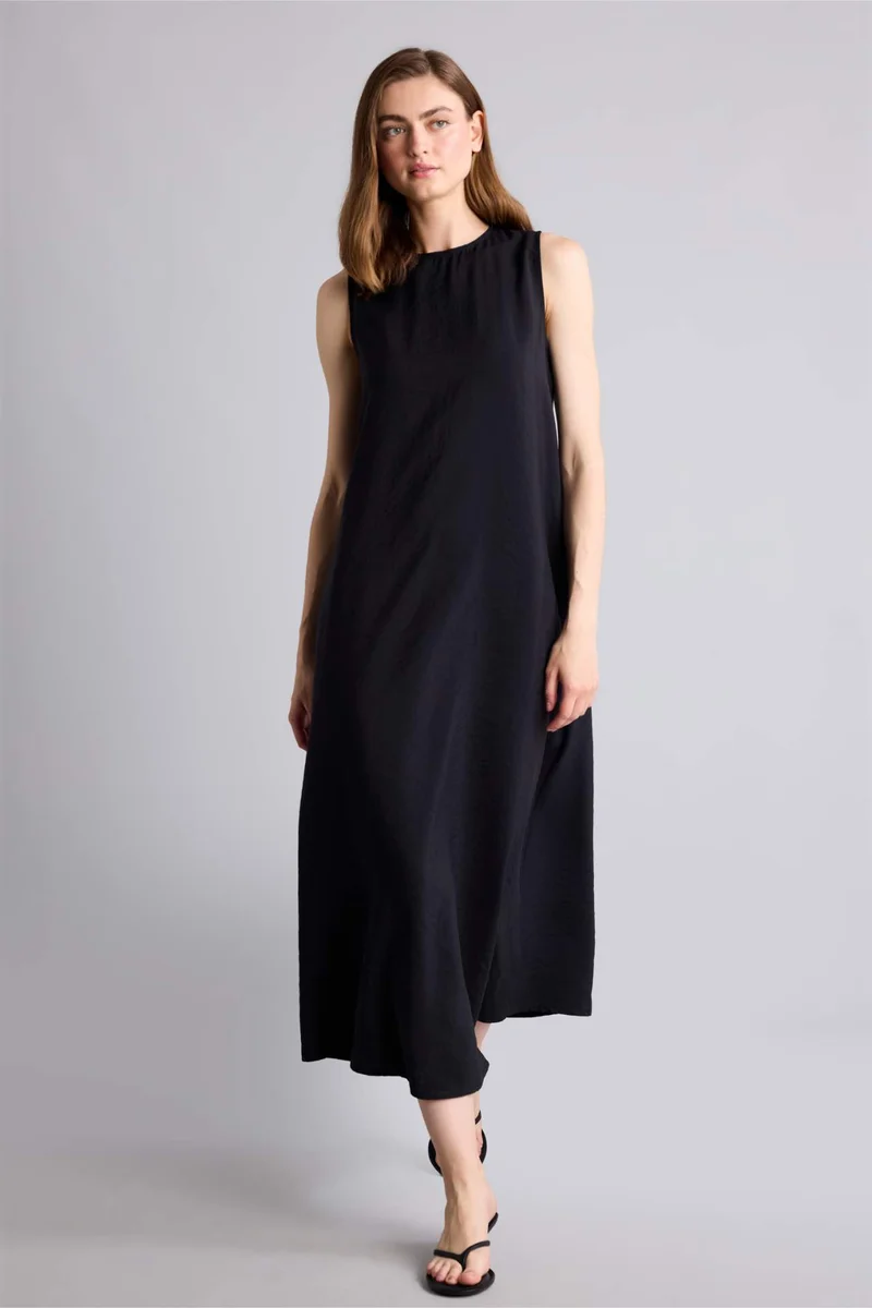 Defacto  A-Line Crew Neck Modal Midi Black Dress for Women | Best Price UAE
