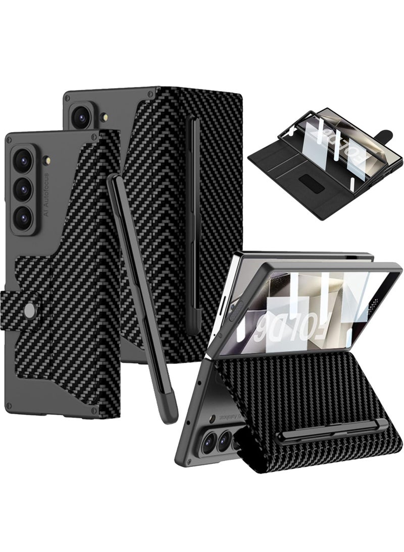 غطاء لـ Samsung Galaxy Z Fold 6 مع واقي شاشة مدمج، غطاء حماية كامل للجسم مصنوع من الجلد مع حامل قلم S-Pen قابل للفصل، وغطاء قابل للطي (لا يشمل قلم S-Pen). - Image 1