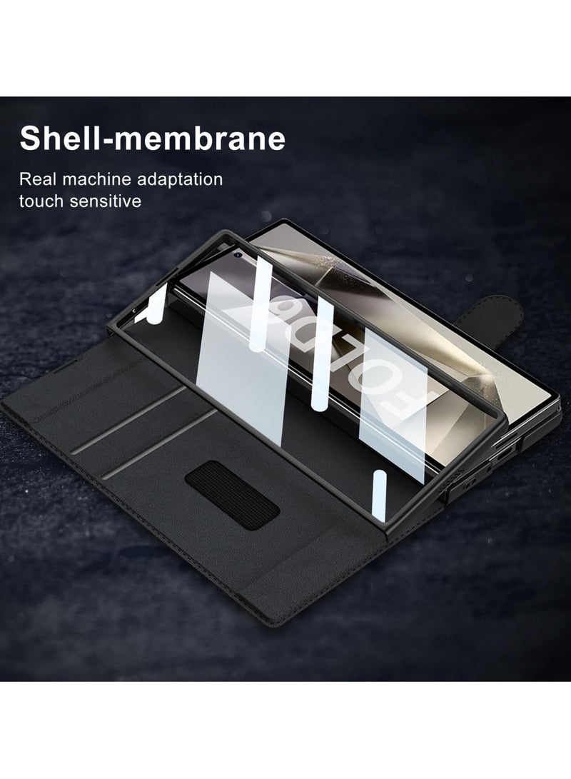 غطاء لـ Samsung Galaxy Z Fold 6 مع واقي شاشة مدمج، غطاء حماية كامل للجسم مصنوع من الجلد مع حامل قلم S-Pen قابل للفصل، وغطاء قابل للطي (لا يشمل قلم S-Pen). - Image 3