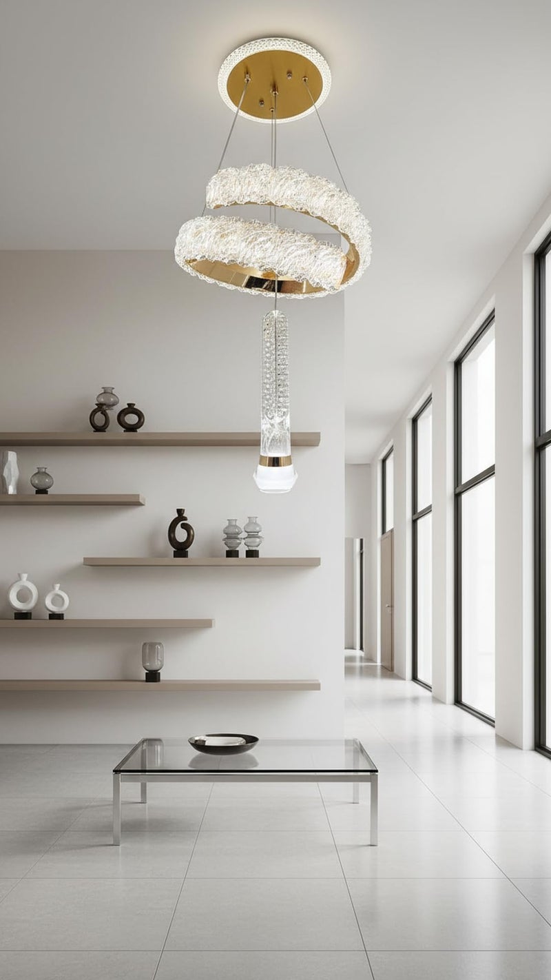swanart Icelis Crystal LED Chandelier – Modern Pendant Ceiling Light with 3-in-1 Color Change, Adjustable Height, Luxurious Crystal & Metal Design, Ideal for Living Room, Dining Room & Bedroom - Image 5