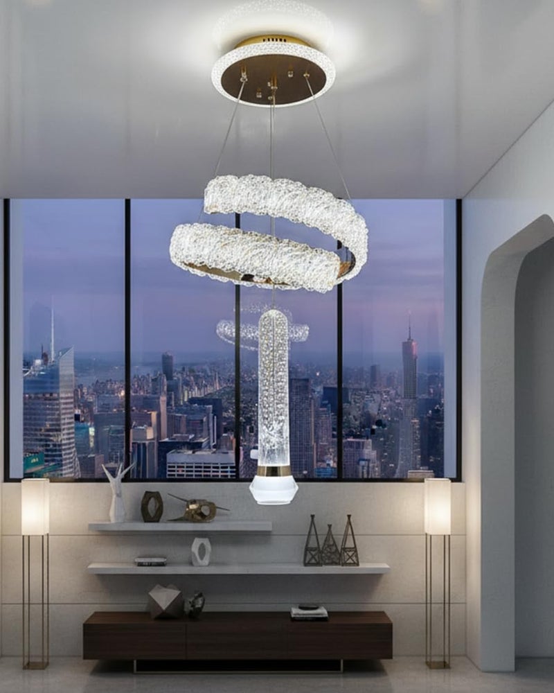 swanart Icelis Crystal LED Chandelier – Modern Pendant Ceiling Light with 3-in-1 Color Change, Adjustable Height, Luxurious Crystal & Metal Design, Ideal for Living Room, Dining Room & Bedroom - Image 1