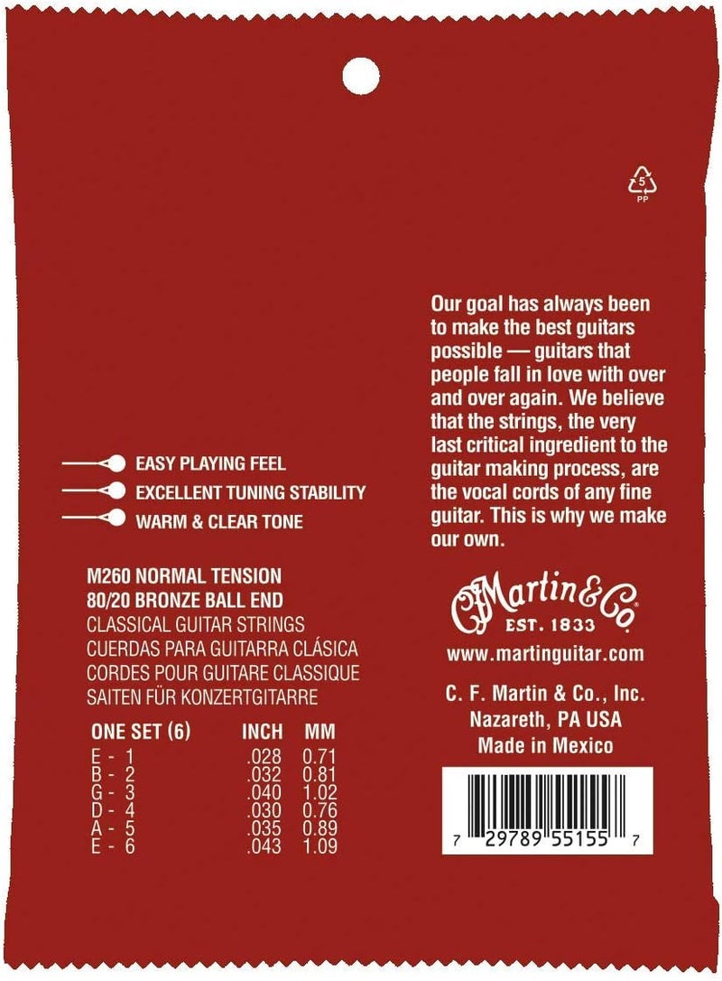 Martin M260 Classical Guitar Strings - Normal Tension, 80/20 Bronze - Image 2