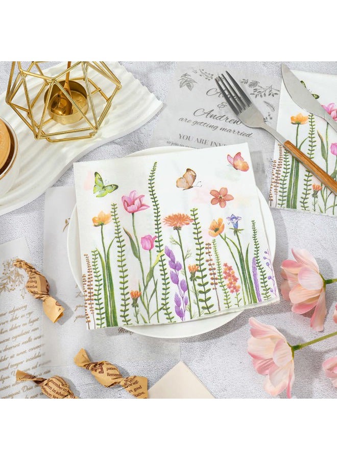 AnyDesign 200Pcs Spring Floral Paper Napkins Watercolor Flower Butterfly Disposable Napkins Colorful Decorative Luncheon Dinner Hand Napkins for Party Supplies Table Decor, 6.5 x 6.5 Inch - Image 3