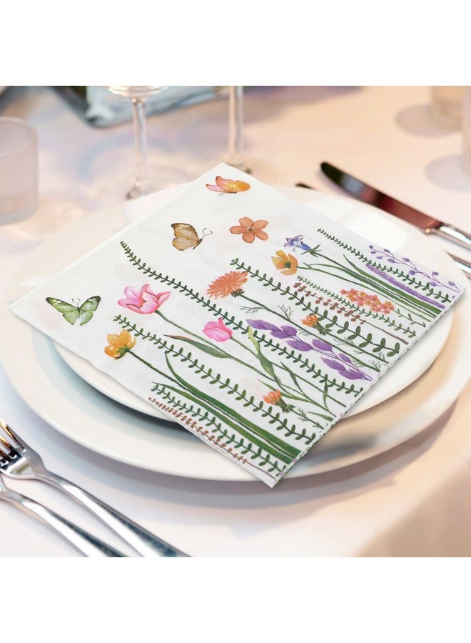 AnyDesign 200Pcs Spring Floral Paper Napkins Watercolor Flower Butterfly Disposable Napkins Colorful Decorative Luncheon Dinner Hand Napkins for Party Supplies Table Decor, 6.5 x 6.5 Inch - Image 5