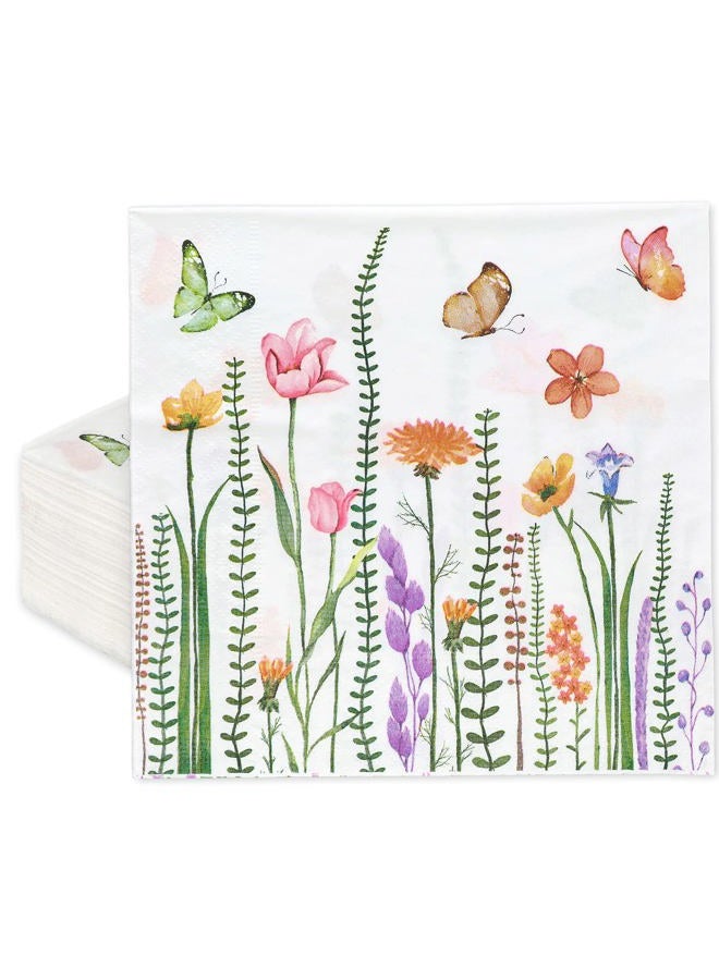 AnyDesign 200Pcs Spring Floral Paper Napkins Watercolor Flower Butterfly Disposable Napkins Colorful Decorative Luncheon Dinner Hand Napkins for Party Supplies Table Decor, 6.5 x 6.5 Inch - Image 1