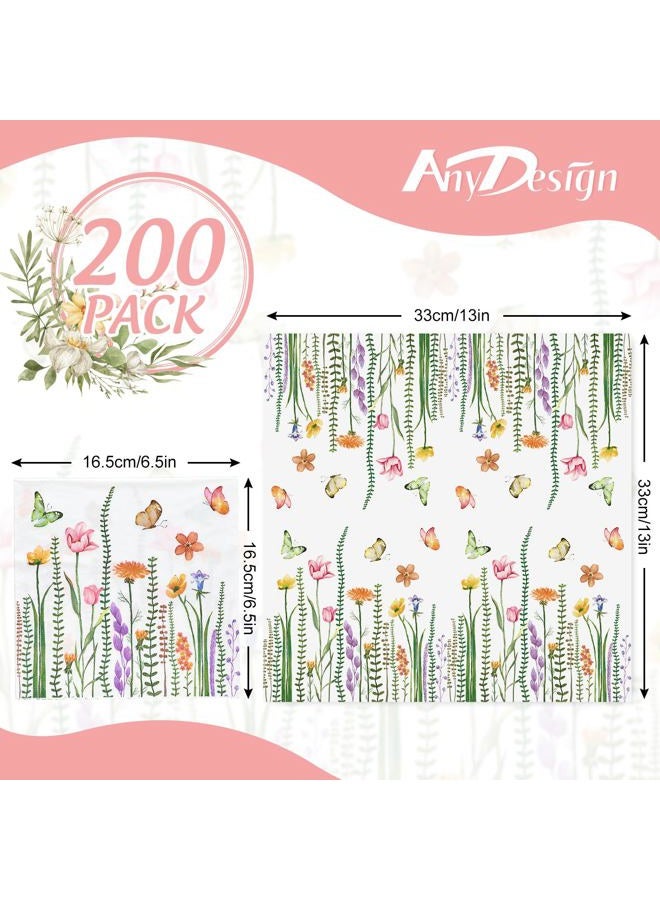 AnyDesign 200Pcs Spring Floral Paper Napkins Watercolor Flower Butterfly Disposable Napkins Colorful Decorative Luncheon Dinner Hand Napkins for Party Supplies Table Decor, 6.5 x 6.5 Inch - Image 2
