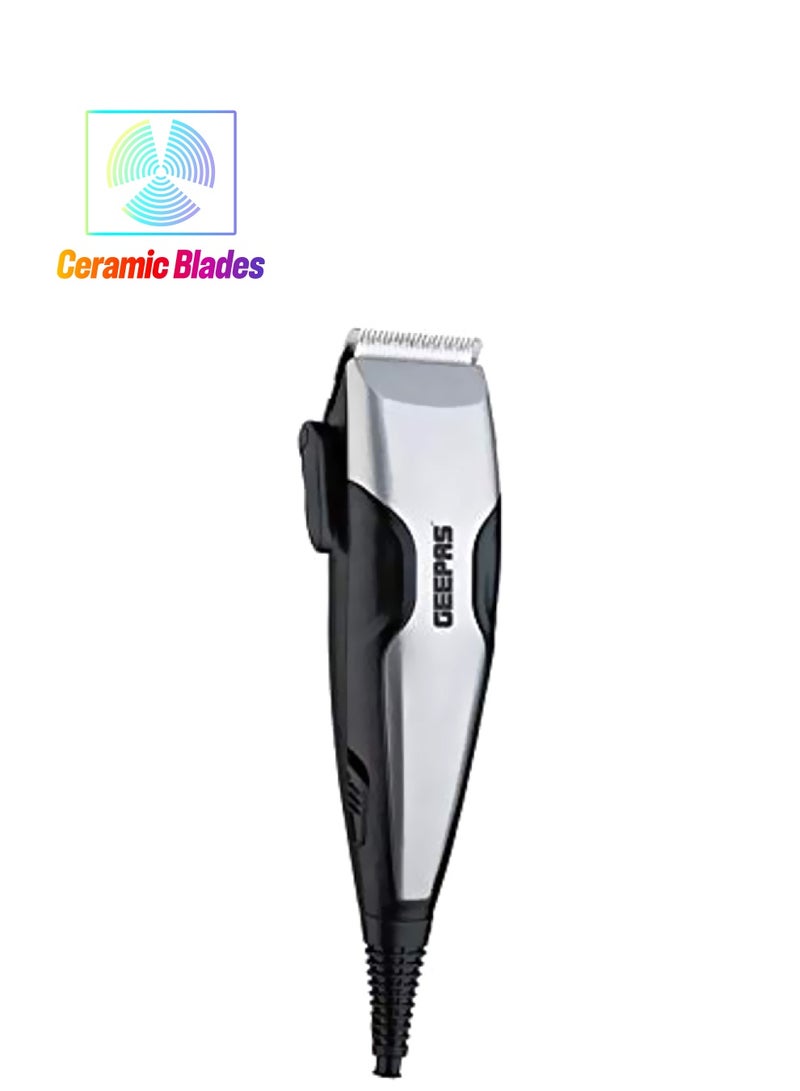 GEEPAS GTR8654 Hair Clipper With Ceramic Blade- Styling Tools, Hair Trimmer Cutting Professional Grooming Clippers With 4 Combs, Brush And Oil For Adult And Kids, 15W Silver/Black - Image 1