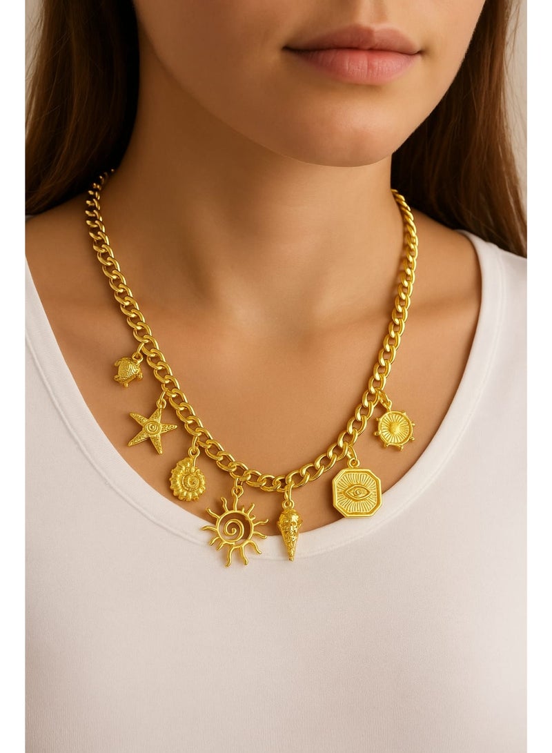 فلافي عقد نسائي بتصميم سلسلة سميكة ودلايات مميزة – لمسة راقية - Image 1