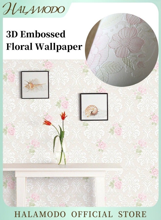 HALAMODO Wallpaper 3D Embossed Floral Contact Paper Self Adhesive Wallpaper Peel and Stick Wall Decor for Living Room Bedroom Kitchen Bathroom Wall Blooming Wall Peel and Stick - Image 1
