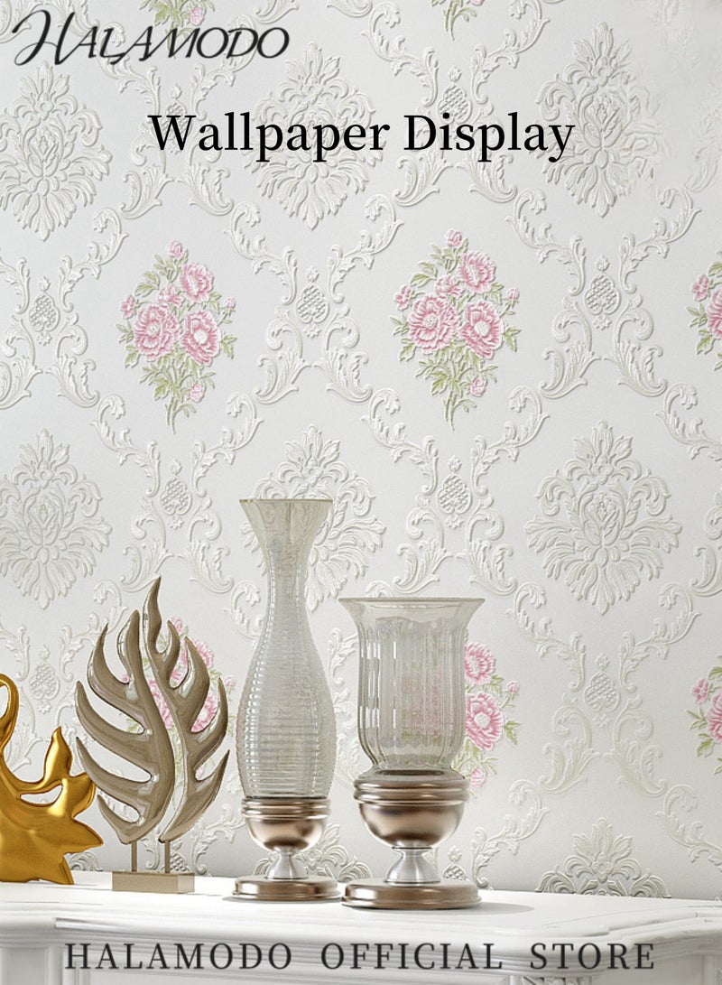 HALAMODO Wallpaper 3D Embossed Floral Contact Paper Self Adhesive Wallpaper Peel and Stick Wall Decor for Living Room Bedroom Kitchen Bathroom Wall Blooming Wall Peel and Stick - Image 2