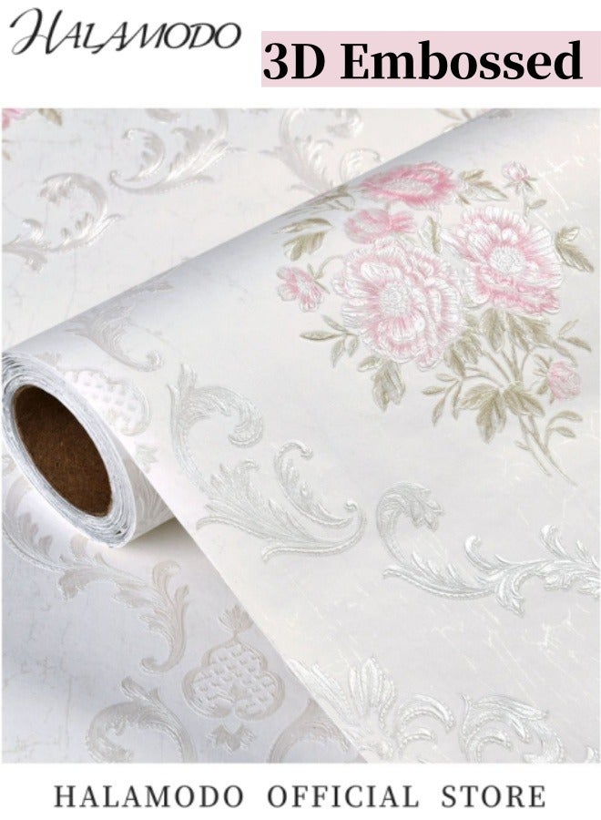 HALAMODO Wallpaper 3D Embossed Floral Contact Paper Self Adhesive Wallpaper Peel and Stick Wall Decor for Living Room Bedroom Kitchen Bathroom Wall Blooming Wall Peel and Stick - Image 3