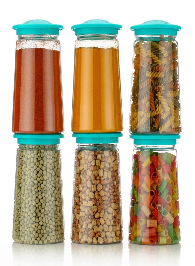 Xiran Kitchen Storage Box, Container for Kitchen, Storage Box for Kitchen, Storage Jars, Storage Containers for Pulses, Cereals, Dry Fruits, Kitchen Accessories Items for Home (1200Ml Green Set of 6) - Image 1
