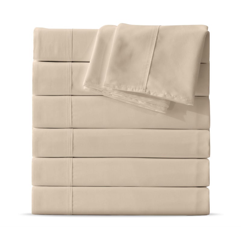 MapleStone King Flat Sheet 6 PackPremium Soft BreathableBrushed Microfiber FabricAntiShrinkage NonFadingBulk Flat Sheets Only King SizeBeige