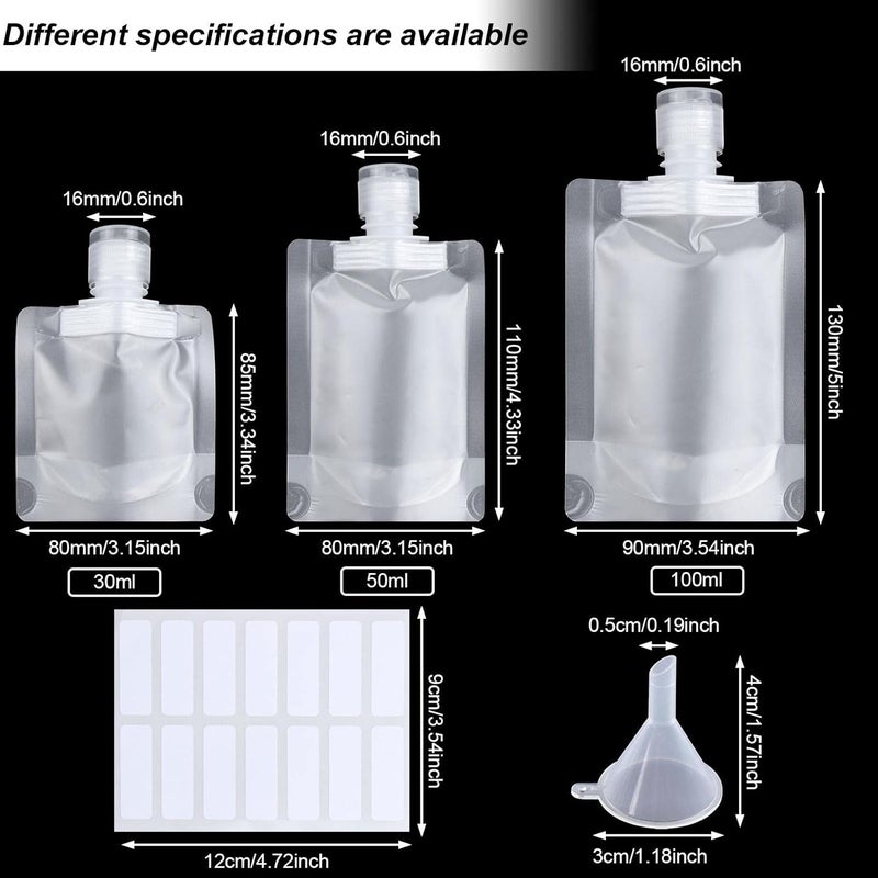 Simxen Simxen Travel Fluid Makeup Packing Bag Transparent Clamshell Packaging Bag Plastic Stand Up Spout Pouch Refillable Empty Squeeze Pouch for Lotion/Shampoo/Face Cream/Hand Soap(Gift Funnel) - Image 2
