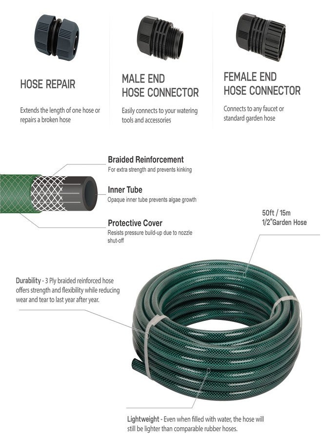 Eden 94051 Rubber Garden Hose 1/2 in. x 50 ft, DIY Hose Set - Image 2