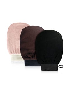 RATSAW 3 Pcs Exfoliating Gloves Body Scrub Mitt Bathroom Washcloth durable mitten for Women Men Light Pink Black Brown  - Image 1