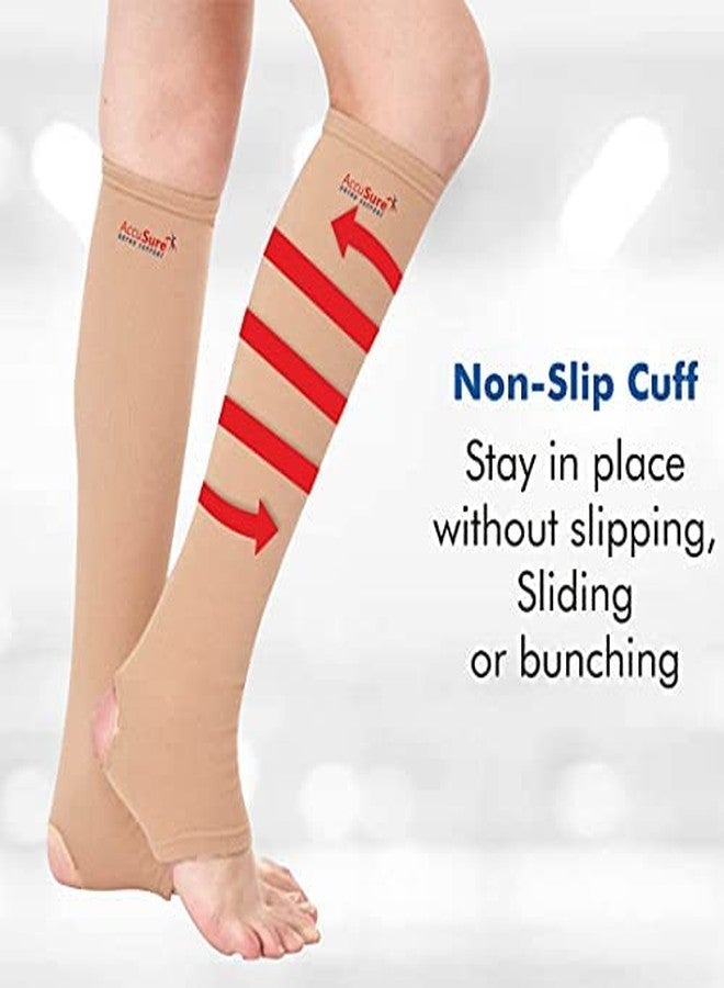 AccuSure Anti-Embolism Knee Length Stockings, Medical Compression, Open Toe for Varicose Vein (Medium) - Image 2