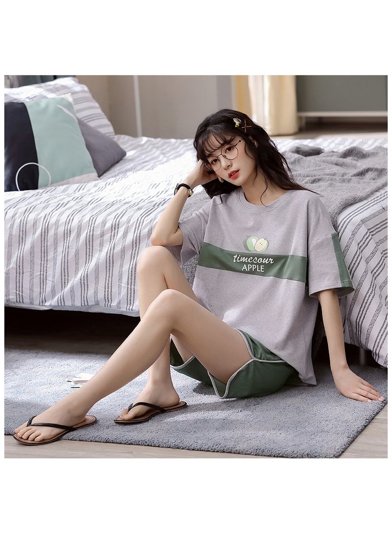 Fashionable Women's Minimalist Style Cute Short Sleeved Shorts For Home Wear  - Image 1
