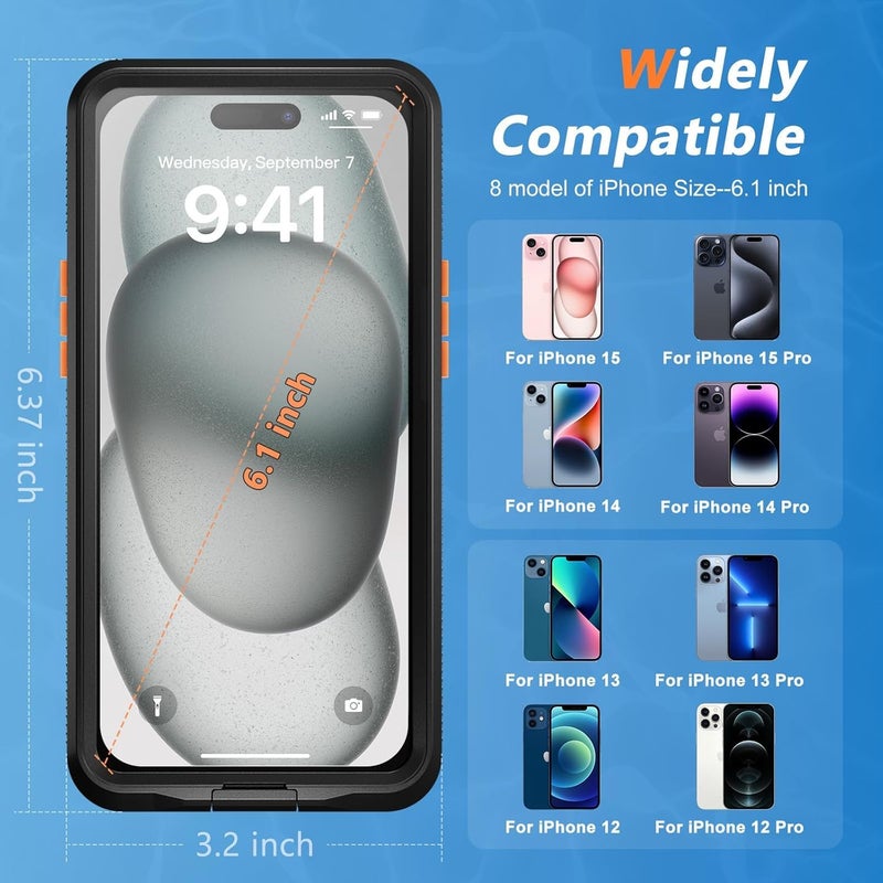 NALACAL جراب مقاوم للماء لهاتف iPhone، جراب هاتف للغوص والغطس تحت الماء لهاتف iPhone 15 14 13 12 /15Pro 14Pro 13Pro 12Pro، حقيبة جافة لهاتف iPhone، جراب تصوير غوص عالي الدقة تحت الماء أساسيات السفر، أسود - Image 2