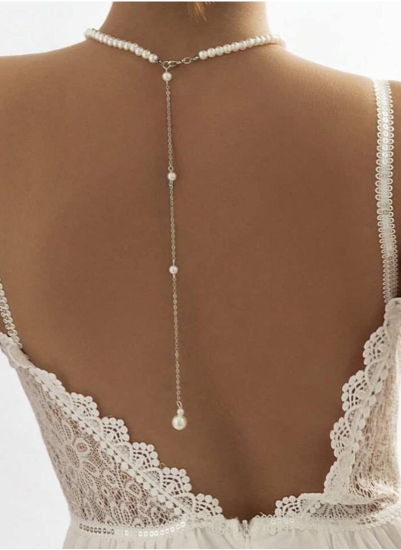RA accessories Women Elegant Back Chain Of Off White Pearls With Silvery Chain  - Image 1
