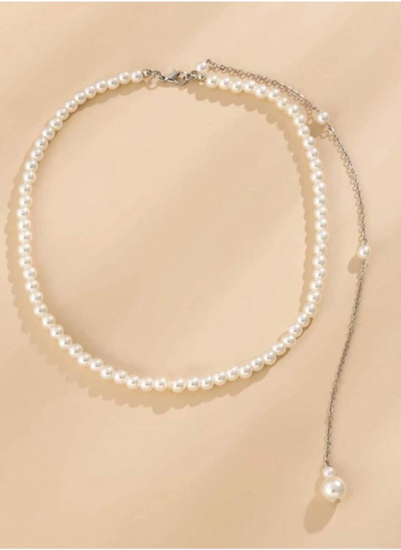 RA accessories Women Elegant Back Chain Of Off White Pearls With Silvery Chain  - Image 3
