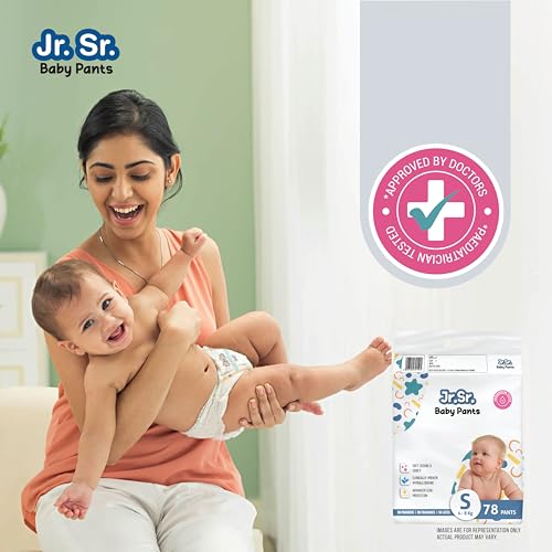 Jr. Sr. Baby Diaper Pants | Small (S) Size (4-8 kg), 78 Count | Pack of 1 | Upto 12 hr Absorption with Advanced Leak Protection | Safe For Babies Skin | Soft, Secure & Comfy - Image 2