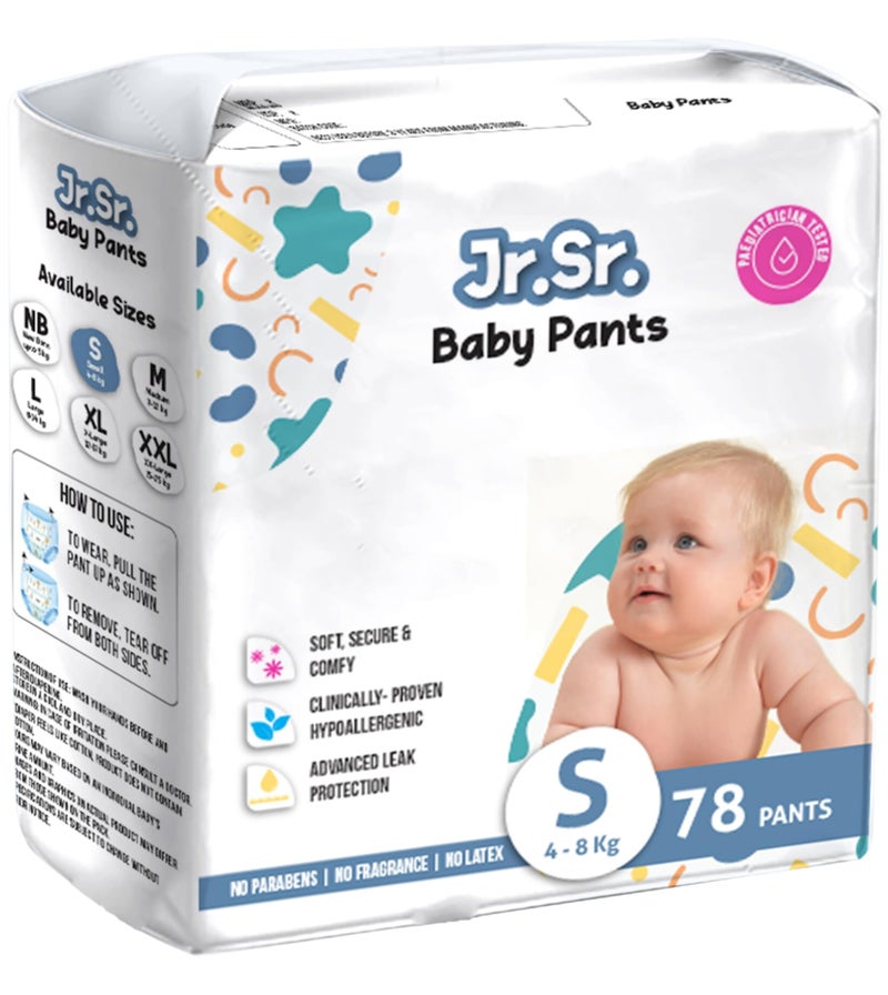 Jr. Sr. Baby Diaper Pants | Small (S) Size (4-8 kg), 78 Count | Pack of 1 | Upto 12 hr Absorption with Advanced Leak Protection | Safe For Babies Skin | Soft, Secure & Comfy - Image 1