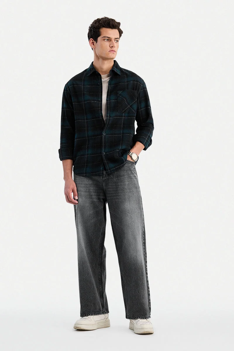 SNITCH Charcoal Grey Solid Loose Fit Streetwear Jeans