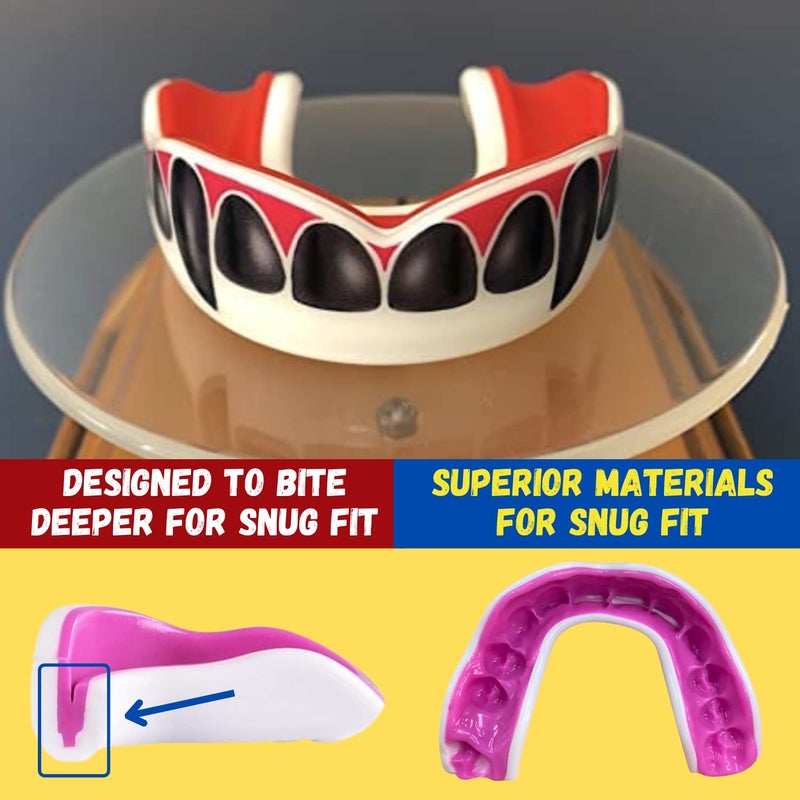 Oral Mart حارس الفم الأسود لأسنان مصاص الدماء البيضاء/الحمراء للشباب للأطفال - حارس الفم للشباب للكاراتيه، كرة القدم، فنون القتال، التايكوندو، الملاكمة، الرجبي، BJJ، موياي تاي، كرة القدم، الهوكي (مع علبة مجانية) - Image 5