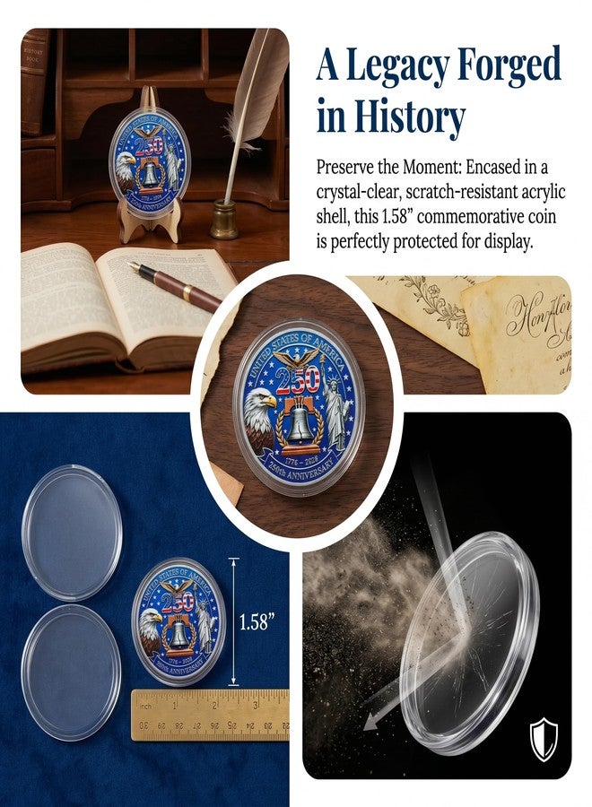 ENGVZ 250th Anniversary USA Commemorative Coin 1776-2026, Double-Sided Relief Challenge Coin Statue of Liberty Engraved Souvenir Gift - Image 3