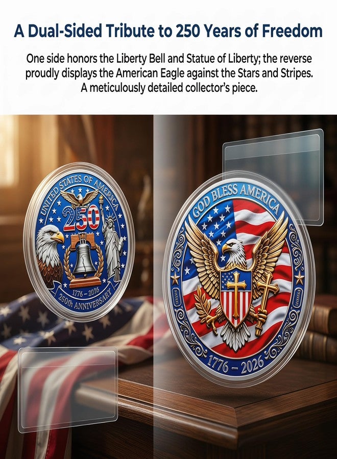 ENGVZ 250th Anniversary USA Commemorative Coin 1776-2026, Double-Sided Relief Challenge Coin Statue of Liberty Engraved Souvenir Gift - Image 2