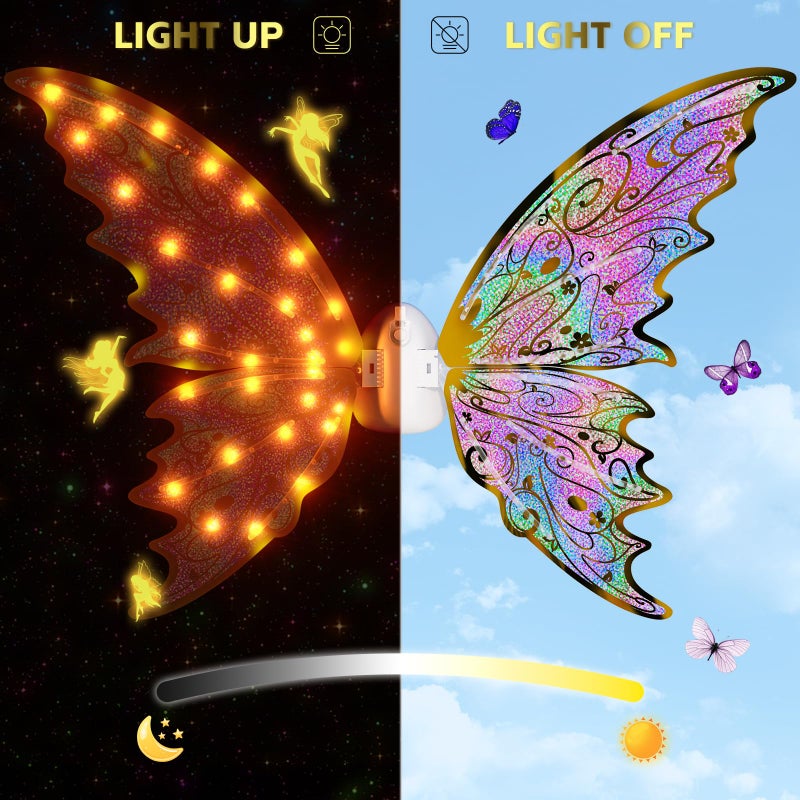maysida Gold Fairy Wings for Kids and Girls, Light-up Electric Sparkling Wings Princess Halloween Set with Wand, Crown, Butterfly Wings â€“ Ideal for Cosplay, Party, Birthday, Christmas - Image 4