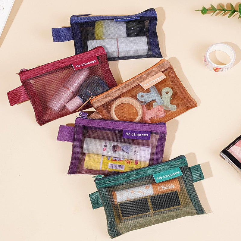 Retro Color Nylon Square Mesh Storage Bag Internet Celebrity Storage Bag Zipper Coin Purse Transparent Mini Bag - Image 2