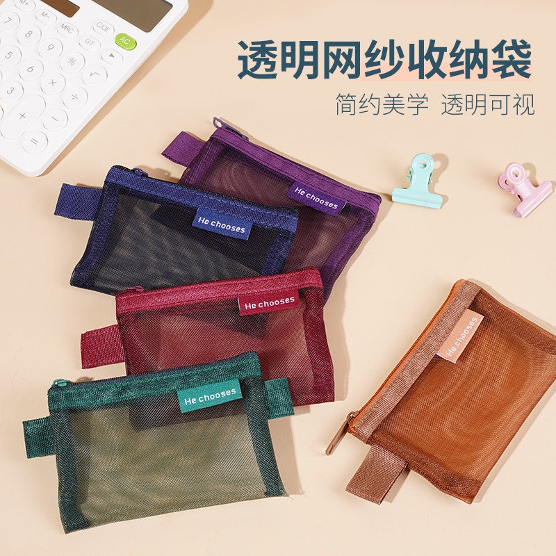 Retro Color Nylon Square Mesh Storage Bag Internet Celebrity Storage Bag Zipper Coin Purse Transparent Mini Bag - Image 3