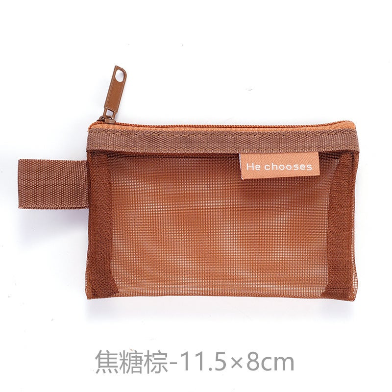 Retro Color Nylon Square Mesh Storage Bag Internet Celebrity Storage Bag Zipper Coin Purse Transparent Mini Bag - Image 1