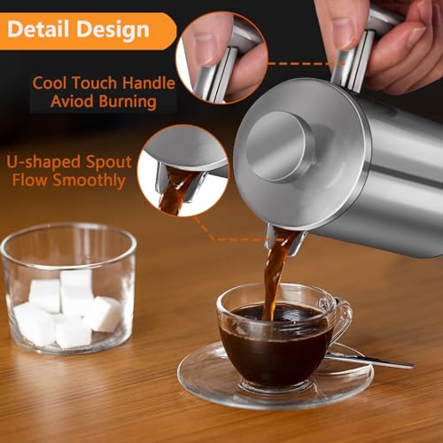 Meelio Small French Press Coffee Maker 600ml, Double-Wall Insulated French Press Coffee Press Stainless Steel for travel camping, Included 2 Extra Fliters and 1 Coffee Spoon (2-4cup, 20 OZ) - Image 3