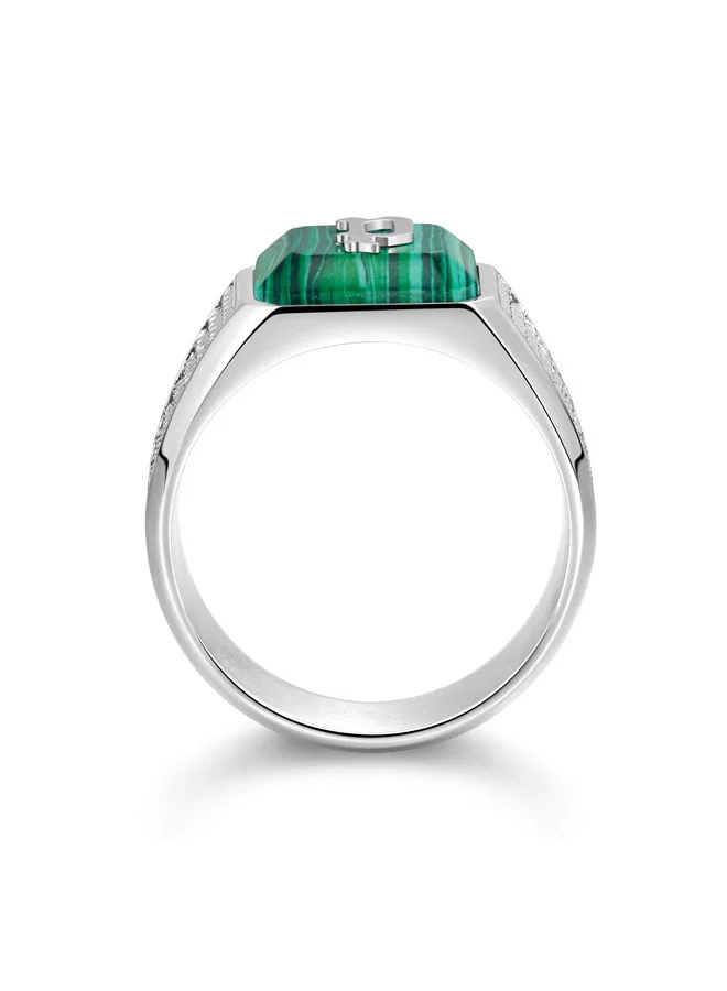 POLICE Raven Finger Ring for Men Stainless Steel with Malachite