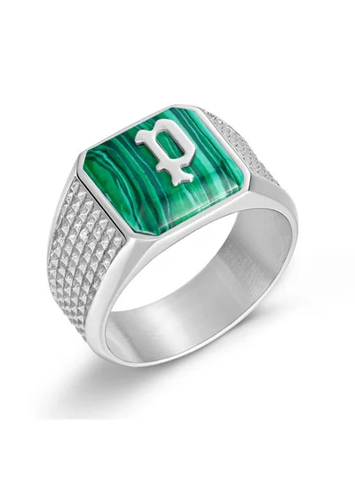 بوليس Raven Finger Ring for Men Stainless Steel with Malachite