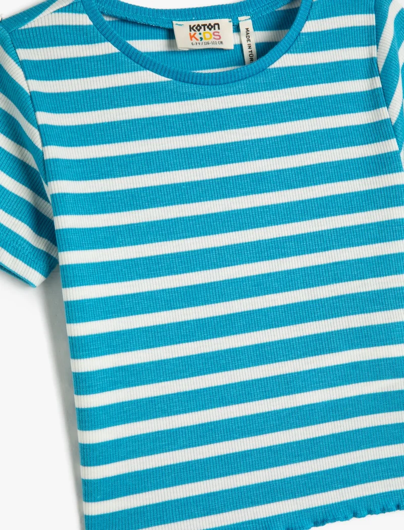 KOTON Crop T-Shirt Short Sleeve Crew Neck Slim Fit Ribbed