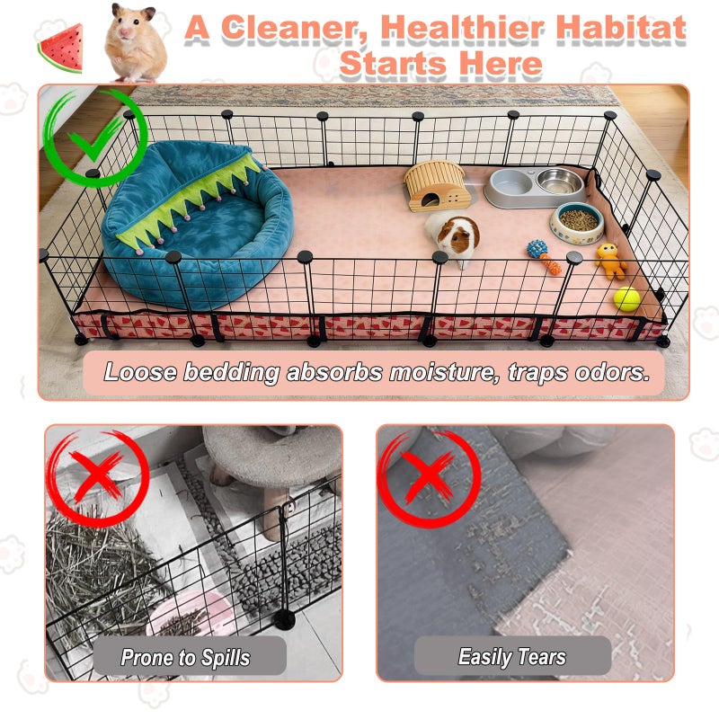 JOGEPEYO Waterproof Guinea Pig Cage Liners, Washable & Reusable Small Animal Cage Mat, for Rabbit, Hamster, Chinchilla, Hedgehog (Watermelon),C&C 24x48 inches - Image 2